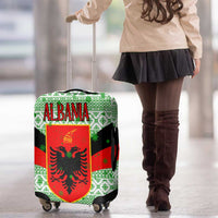 Albania Christmas Luggage Cover with Green-Red Design, Double-Headed Eagle Emblem, and Santa Motif - Wonder Print Shop