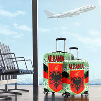Albania Christmas Luggage Cover with Green-Red Design, Double-Headed Eagle Emblem, and Santa Motif - Wonder Print Shop