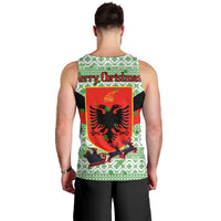 Albania Christmas Men Tank Top with Green-Red Design, Double-Headed Eagle Emblem, and Santa Motif - Wonder Print Shop