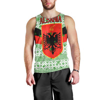 Albania Christmas Men Tank Top with Green-Red Design, Double-Headed Eagle Emblem, and Santa Motif - Wonder Print Shop