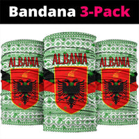 Albania Christmas Neck Gaiter with Green-Red Design, Double-Headed Eagle Emblem, and Santa Motif - Wonder Print Shop