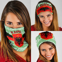 Albania Christmas Neck Gaiter with Green-Red Design, Double-Headed Eagle Emblem, and Santa Motif - Wonder Print Shop