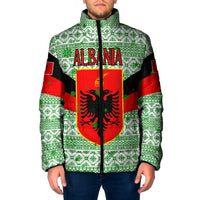 Albania Christmas Padded Jacket with Green-Red Design, Double-Headed Eagle Emblem, and Santa Motif - Wonder Print Shop