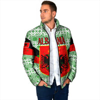 Albania Christmas Padded Jacket with Green-Red Design, Double-Headed Eagle Emblem, and Santa Motif - Wonder Print Shop