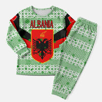 Albania Christmas Pajama Set with Green-Red Design, Double-Headed Eagle Emblem, and Santa Motif - Wonder Print Shop