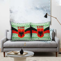 Albania Christmas Pillow Cover with Green-Red Design, Double-Headed Eagle Emblem, and Santa Motif - Wonder Print Shop