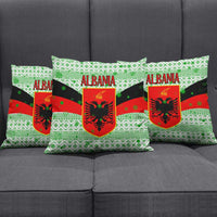Albania Christmas Pillow Cover with Green-Red Design, Double-Headed Eagle Emblem, and Santa Motif - Wonder Print Shop
