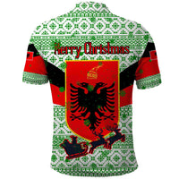 Albania Christmas Polo Shirt with Green-Red Design, Double-Headed Eagle Emblem, and Santa Motif - Wonder Print Shop