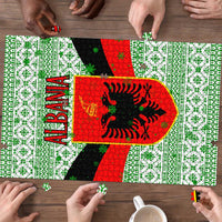 Albania Christmas Puzzle with Green-Red Design, Double-Headed Eagle Emblem, and Santa Motif - Wonder Print Shop