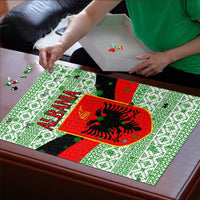 Albania Christmas Puzzle with Green-Red Design, Double-Headed Eagle Emblem, and Santa Motif - Wonder Print Shop