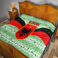 Albania Christmas Quilt with Green-Red Design, Double-Headed Eagle Emblem, and Santa Motif - Wonder Print Shop