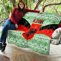 Albania Christmas Quilt with Green-Red Design, Double-Headed Eagle Emblem, and Santa Motif - Wonder Print Shop