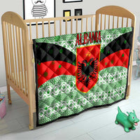Albania Christmas Quilt with Green-Red Design, Double-Headed Eagle Emblem, and Santa Motif - Wonder Print Shop