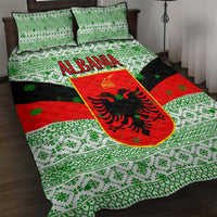 Albania Christmas Quilt Bed Set with Green-Red Design, Double-Headed Eagle Emblem, and Santa Motif - Wonder Print Shop