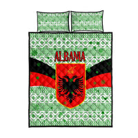 Albania Christmas Quilt Bed Set with Green-Red Design, Double-Headed Eagle Emblem, and Santa Motif - Wonder Print Shop