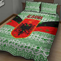 Albania Christmas Quilt Bed Set with Green-Red Design, Double-Headed Eagle Emblem, and Santa Motif - Wonder Print Shop