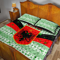 Albania Christmas Quilt Bed Set with Green-Red Design, Double-Headed Eagle Emblem, and Santa Motif - Wonder Print Shop