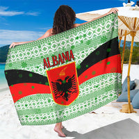 Albania Christmas Sarong with Green-Red Design, Double-Headed Eagle Emblem, and Santa Motif - Wonder Print Shop