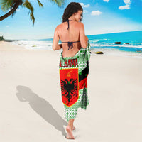 Albania Christmas Sarong with Green-Red Design, Double-Headed Eagle Emblem, and Santa Motif - Wonder Print Shop