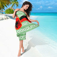 Albania Christmas Sarong with Green-Red Design, Double-Headed Eagle Emblem, and Santa Motif - Wonder Print Shop