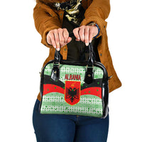 Albania Christmas Shoulder Handbag with Green-Red Design, Double-Headed Eagle Emblem, and Santa Motif - Wonder Print Shop