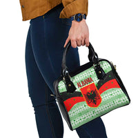 Albania Christmas Shoulder Handbag with Green-Red Design, Double-Headed Eagle Emblem, and Santa Motif - Wonder Print Shop