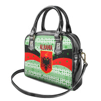 Albania Christmas Shoulder Handbag with Green-Red Design, Double-Headed Eagle Emblem, and Santa Motif - Wonder Print Shop