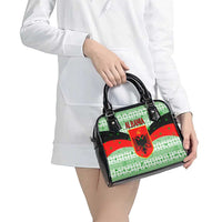 Albania Christmas Shoulder Handbag with Green-Red Design, Double-Headed Eagle Emblem, and Santa Motif - Wonder Print Shop