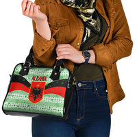 Albania Christmas Shoulder Handbag with Green-Red Design, Double-Headed Eagle Emblem, and Santa Motif - Wonder Print Shop