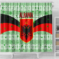 Albania Christmas Shower Curtain with Green-Red Design, Double-Headed Eagle Emblem, and Santa Motif - Wonder Print Shop