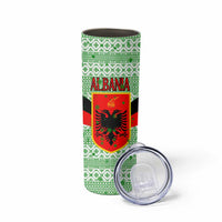 Albania Christmas Skinny Tumbler with Green-Red Design, Double-Headed Eagle Emblem, and Santa Motif - Wonder Print Shop