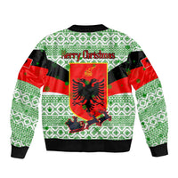 Albania Christmas Sleeve Zip Bomber Jacket with Green-Red Design, Double-Headed Eagle Emblem, and Santa Motif - Wonder Print Shop