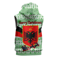 Albania Christmas Sleeveless Zip Hoodie with Green-Red Design, Double-Headed Eagle Emblem, and Santa Motif - Wonder Print Shop