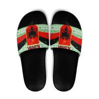 Albania Christmas Slide Sandals with Green-Red Design, Double-Headed Eagle Emblem, and Santa Motif - Wonder Print Shop