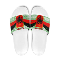 Albania Christmas Slide Sandals with Green-Red Design, Double-Headed Eagle Emblem, and Santa Motif - Wonder Print Shop