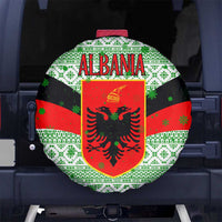 Albania Christmas Spare Tire Cover with Green-Red Design, Double-Headed Eagle Emblem, and Santa Motif - Wonder Print Shop
