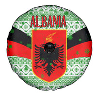 Albania Christmas Spare Tire Cover with Green-Red Design, Double-Headed Eagle Emblem, and Santa Motif - Wonder Print Shop