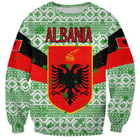Albania Christmas Sweatshirt with Green-Red Design, Double-Headed Eagle Emblem, and Santa Motif - Wonder Print Shop