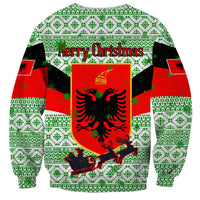Albania Christmas Sweatshirt with Green-Red Design, Double-Headed Eagle Emblem, and Santa Motif - Wonder Print Shop