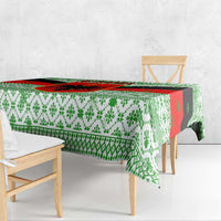 Albania Christmas Tablecloth with Green-Red Design, Double-Headed Eagle Emblem, and Santa Motif - Wonder Print Shop