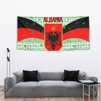 Albania Christmas Tapestry with Green-Red Design, Double-Headed Eagle Emblem, and Santa Motif - Wonder Print Shop