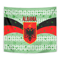 Albania Christmas Tapestry with Green-Red Design, Double-Headed Eagle Emblem, and Santa Motif - Wonder Print Shop