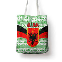 Albania Christmas Tote Bag with Green-Red Design, Double-Headed Eagle Emblem, and Santa Motif - Wonder Print Shop