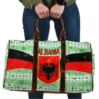 Albania Christmas Travel Bag with Green-Red Design, Double-Headed Eagle Emblem, and Santa Motif - Wonder Print Shop