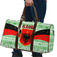 Albania Christmas Travel Bag with Green-Red Design, Double-Headed Eagle Emblem, and Santa Motif - Wonder Print Shop