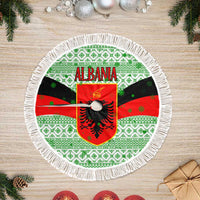 Albania Christmas Tree Skirt with Green-Red Design, Double-Headed Eagle Emblem, and Santa Motif - Wonder Print Shop