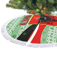 Albania Christmas Tree Skirt with Green-Red Design, Double-Headed Eagle Emblem, and Santa Motif - Wonder Print Shop