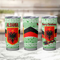 Albania Christmas Tumbler Cup with Green-Red Design, Double-Headed Eagle Emblem, and Santa Motif - Wonder Print Shop