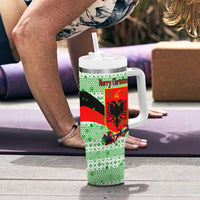 Albania Christmas Tumbler With Handle with Green-Red Design, Double-Headed Eagle Emblem, and Santa Motif - Wonder Print Shop