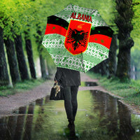 Albania Christmas Umbrella with Green-Red Design, Double-Headed Eagle Emblem, and Santa Motif - Wonder Print Shop